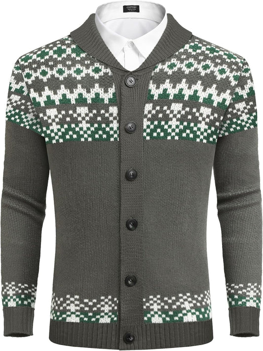 COOFANDY Men's Christmas Cardigans with Reindeer & Snowflake Design