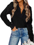 V Neck Color Block Polo Sweater - Casual Cozy Layering