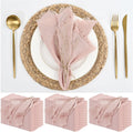 36 Pack Pink Cloth Napkins 16x16 in - Rustic Handmade Fringe