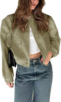 Womens Cropped Bomber Jacket Button Down Varsity Jacket - Chic Megfie