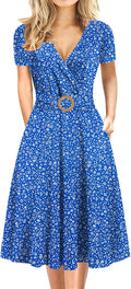 Women's Elegant Criss-Cross V Neck Fit and Flare Tea Dress - Versatile