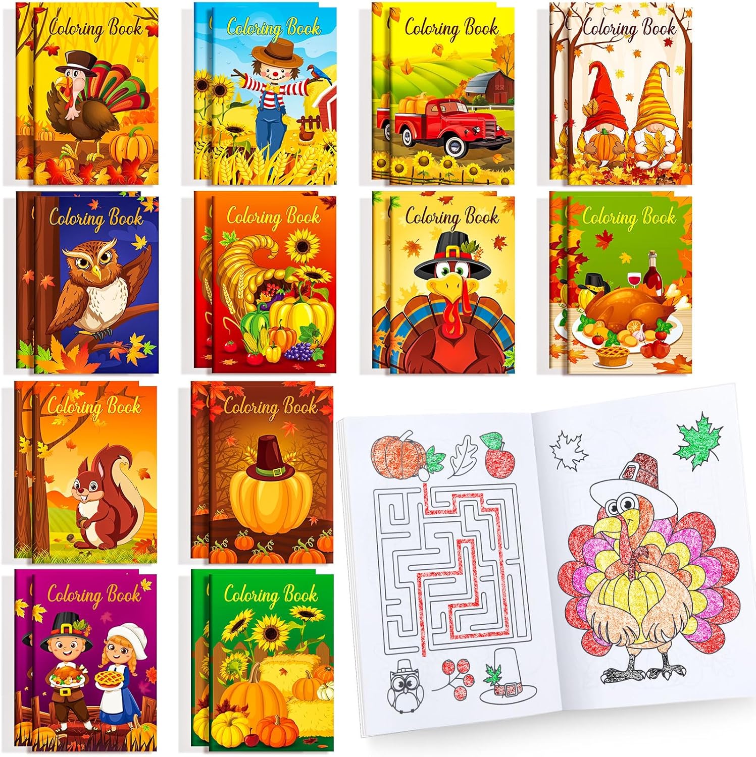 60 Pcs Fall Mini Coloring Books for Kids Thanksgiving Fun
