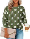 Long Sleeve Crewneck Sweater for Women - Oversized Floral Pullover
