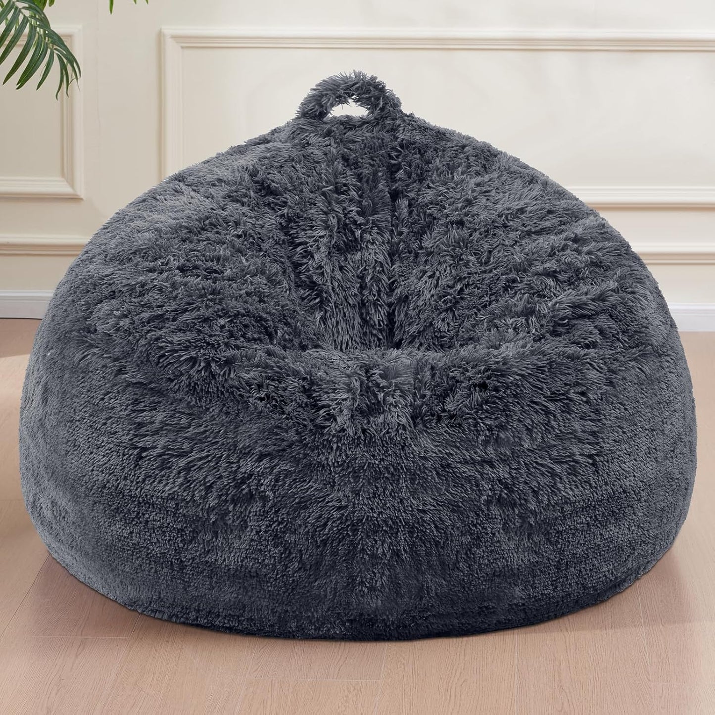 Faux Fur Comfy Bean Bag Cover for Adults and Kids, 5FT Dark Grey