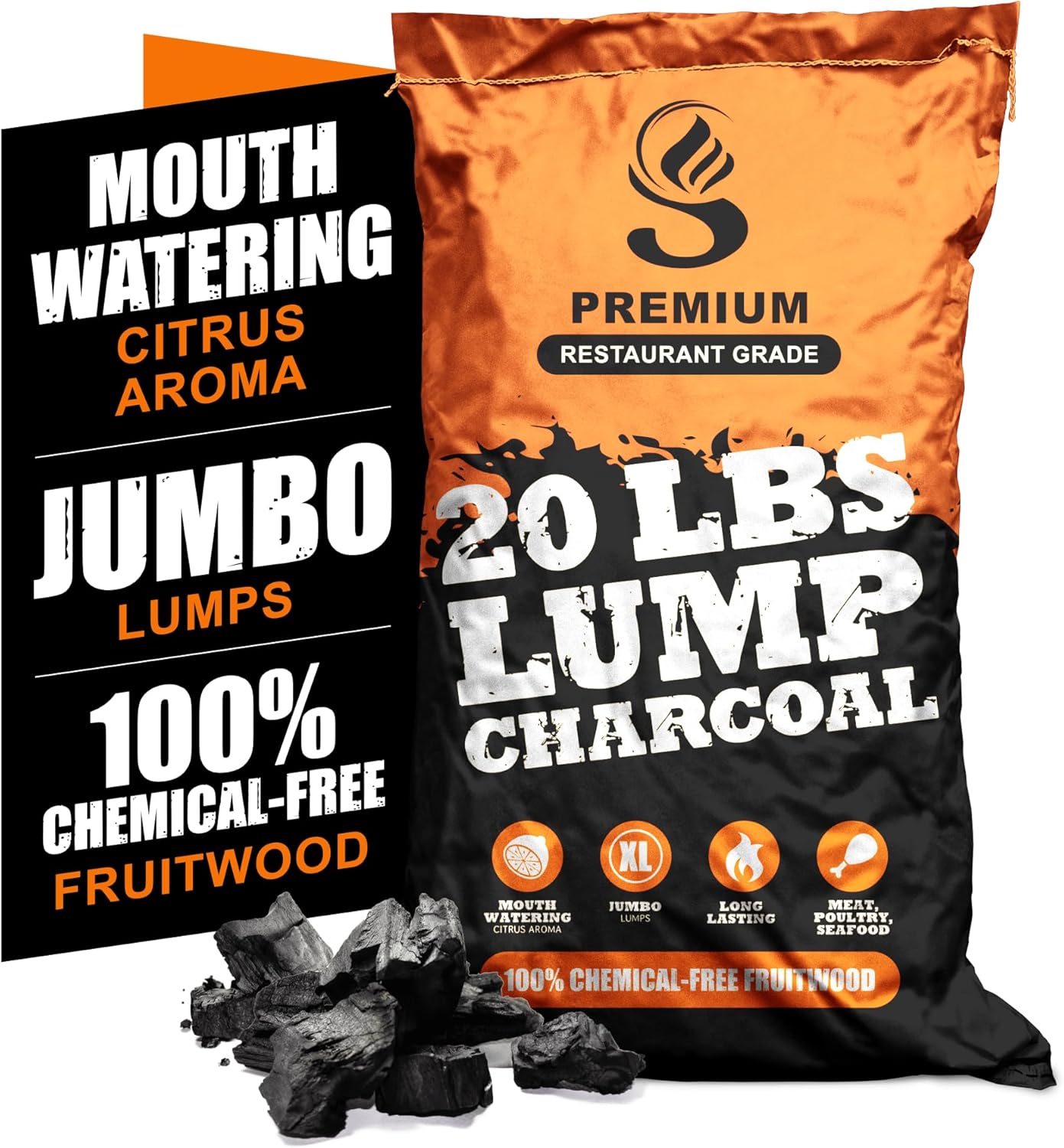 Sunlight Lump Charcoal for Grilling - 100% Natural Citrus Flavor