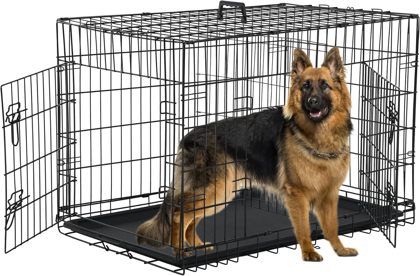 Foldable Dog Cage 42 Inch Kennel with Double Doors and Tray