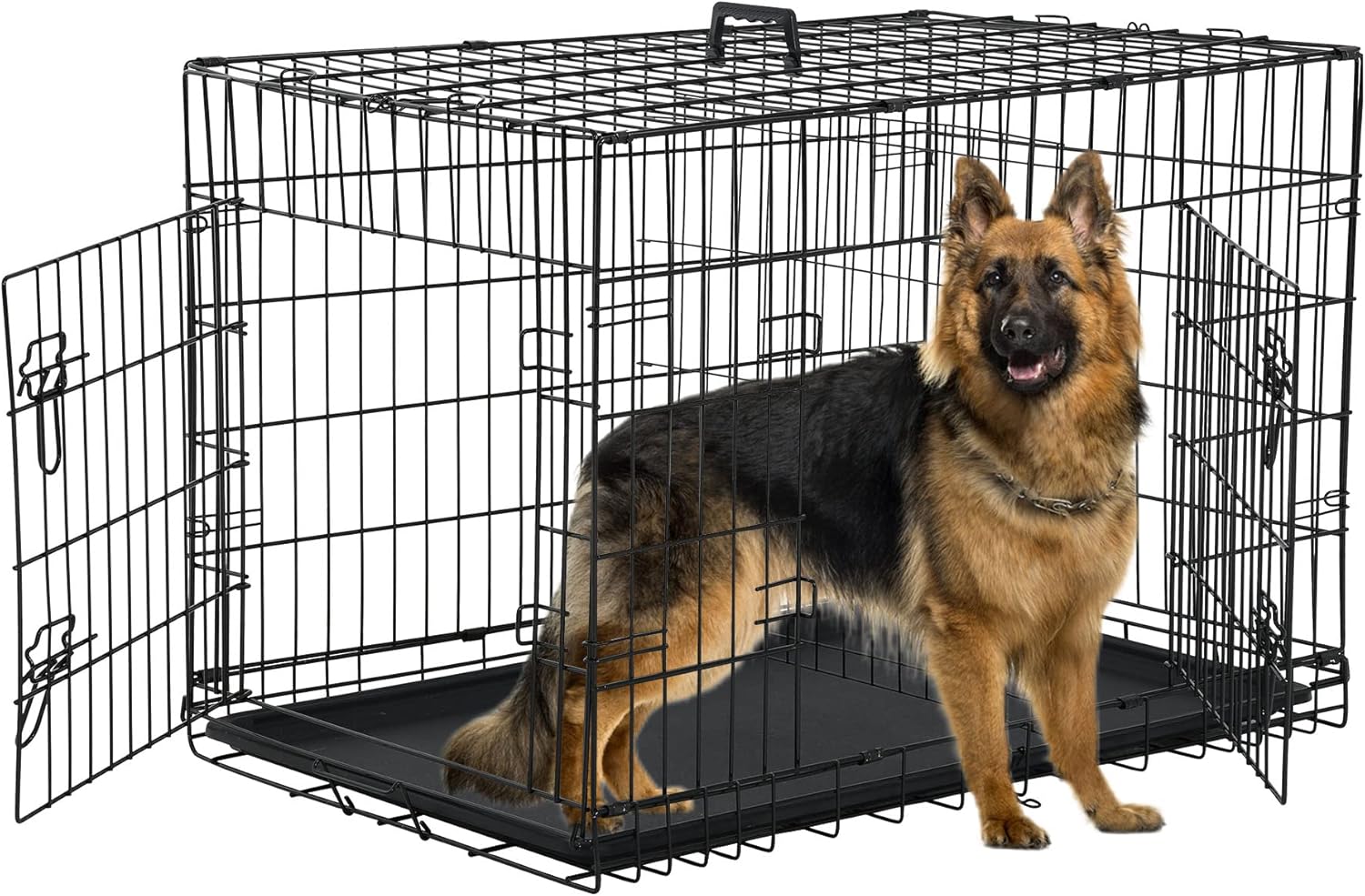 Foldable Dog Cage 42 Inch Kennel with Double Doors and Tray
