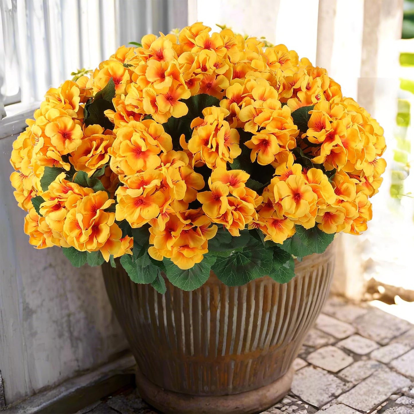 Artificial Geranium Flowers for Outdoors - 12 Pcs Yellow Decor