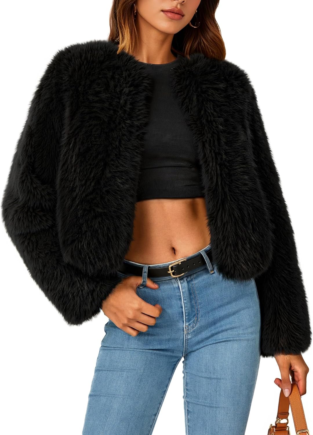 ZESICA Women's Faux Fur Cropped Jacket for Winter Style