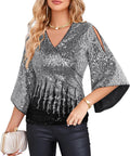 GRACE KARIN Womens Sparkly Sequin Top - Flattering V-Neck Party Blouse