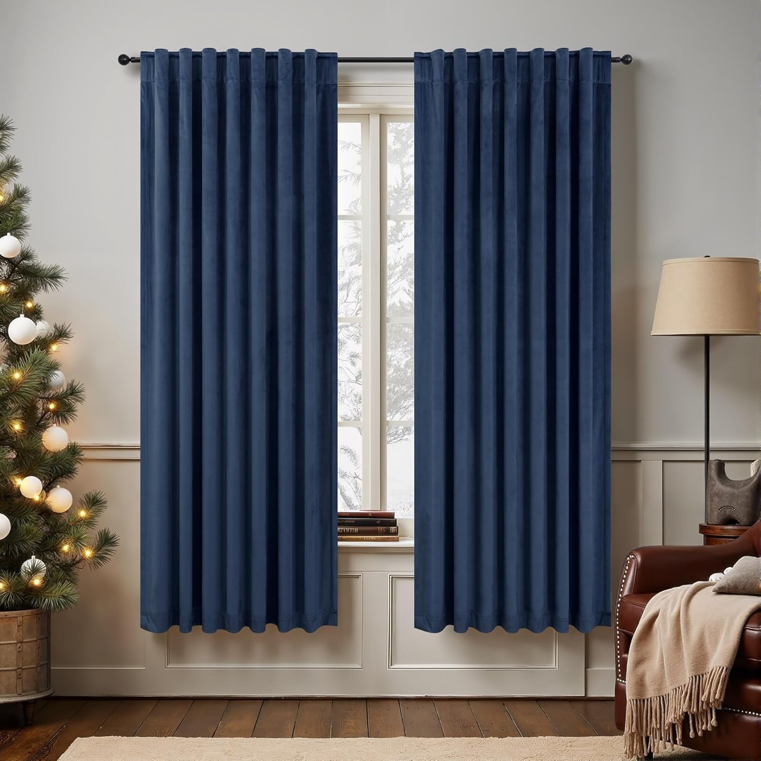 Navy Blue Velvet Curtains 63 Inches Long for Elegant Home Decor
