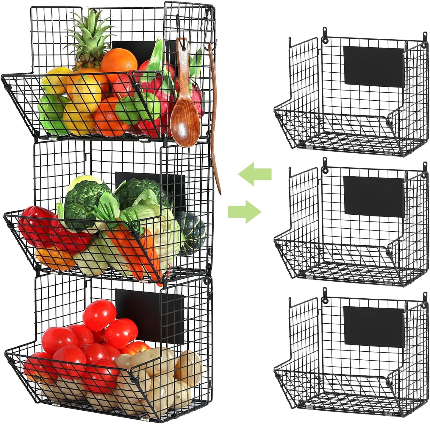 X-cosrack 3 Tier Wall Mounted Wire Basket Organizer for Storage