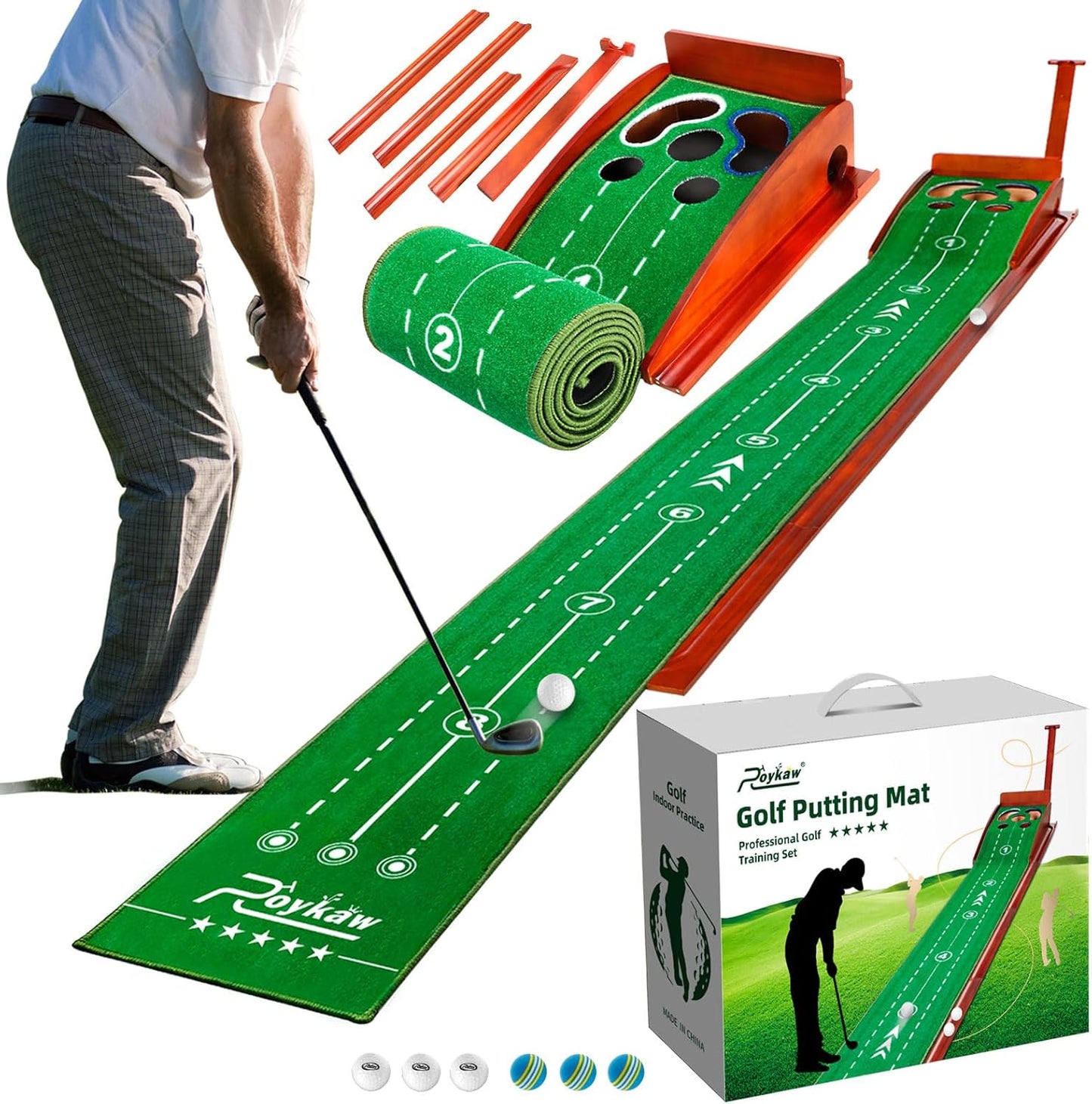 Roykaw Indoor Golf Putting Mat - Auto Ball Return!