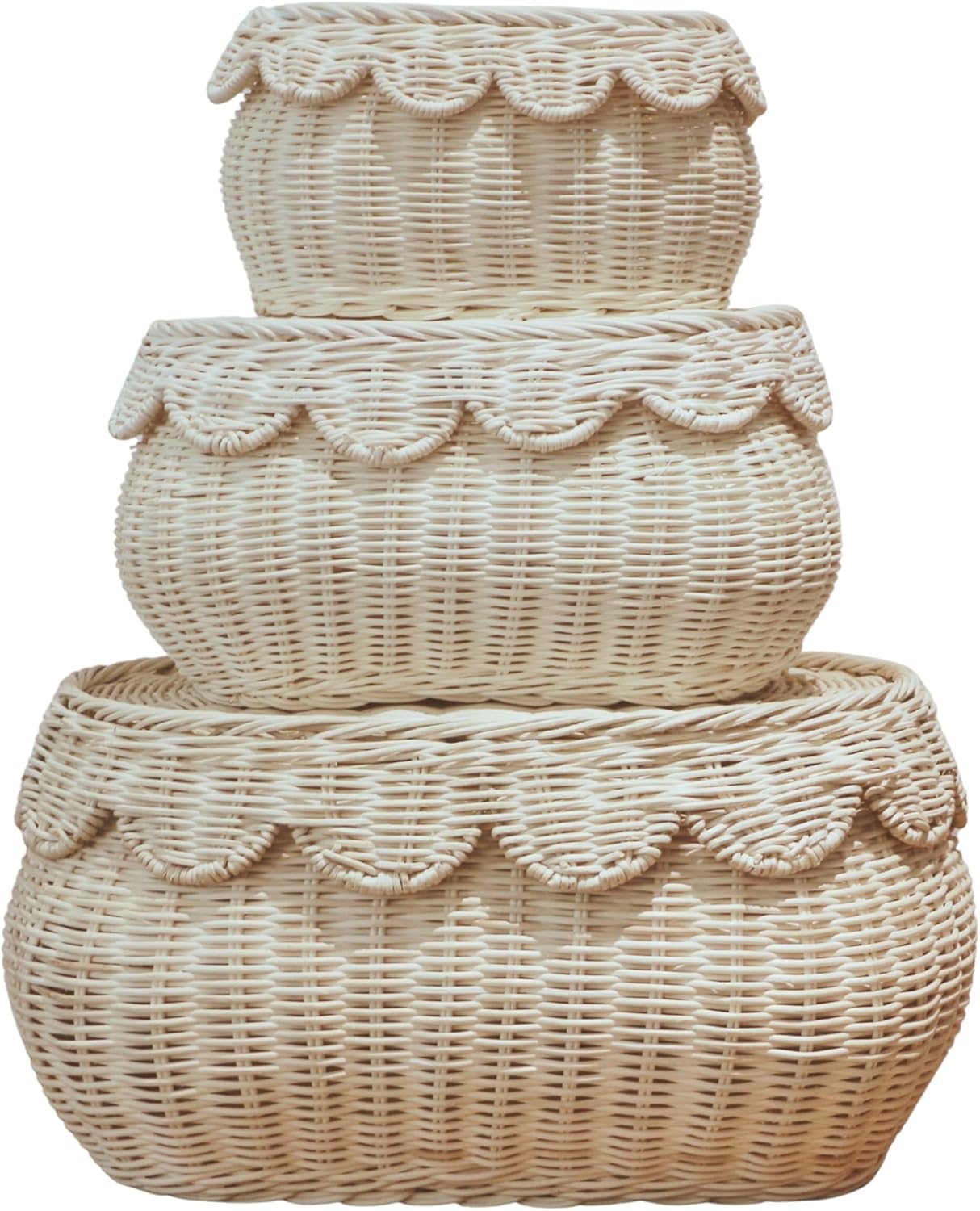Scalloped Basket Set of 3 Woven Seagrass Storage Baskets