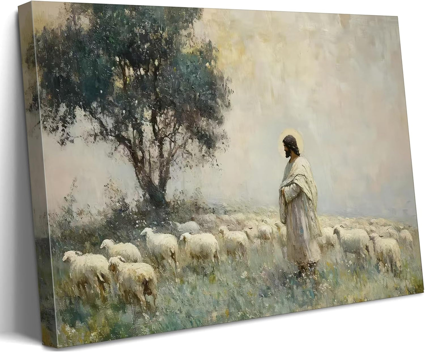 Vintage Jesus and Lamb Canvas Wall Art for Spiritual Decor