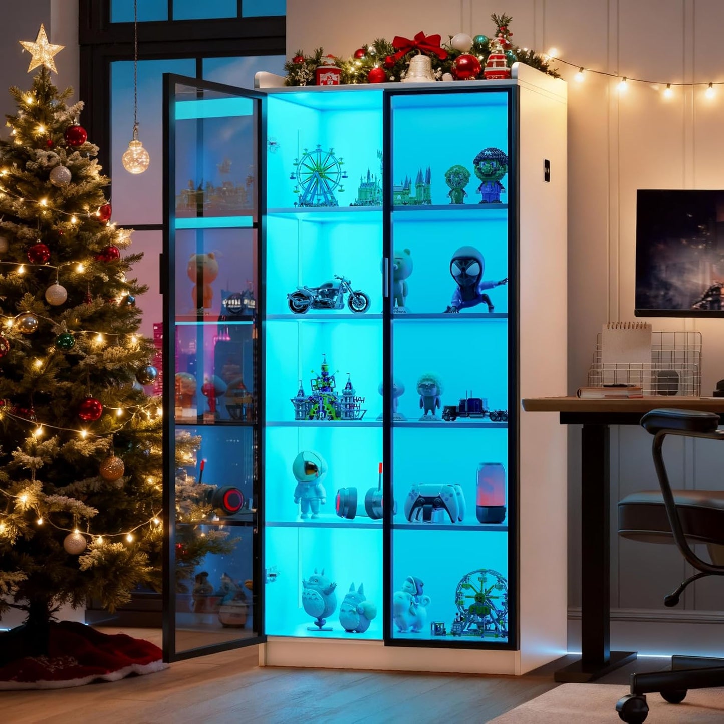Lvifur 65in LED Display Cabinet with Lights for Living Room