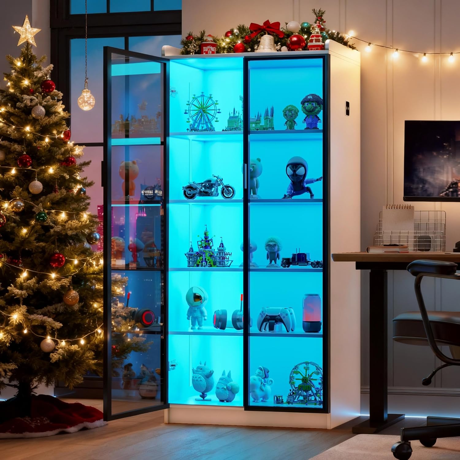 Lvifur 65in LED Display Cabinet with Lights for Living Room