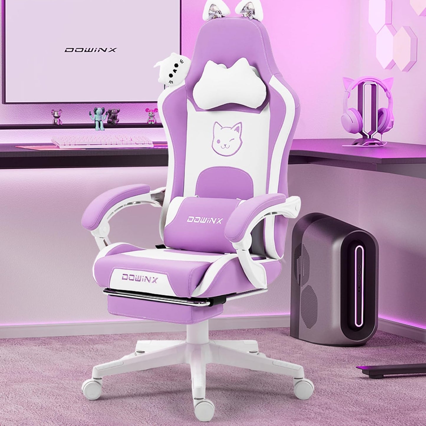 Cute Cat Ears Gaming Chair with Massage Support for Comfort
