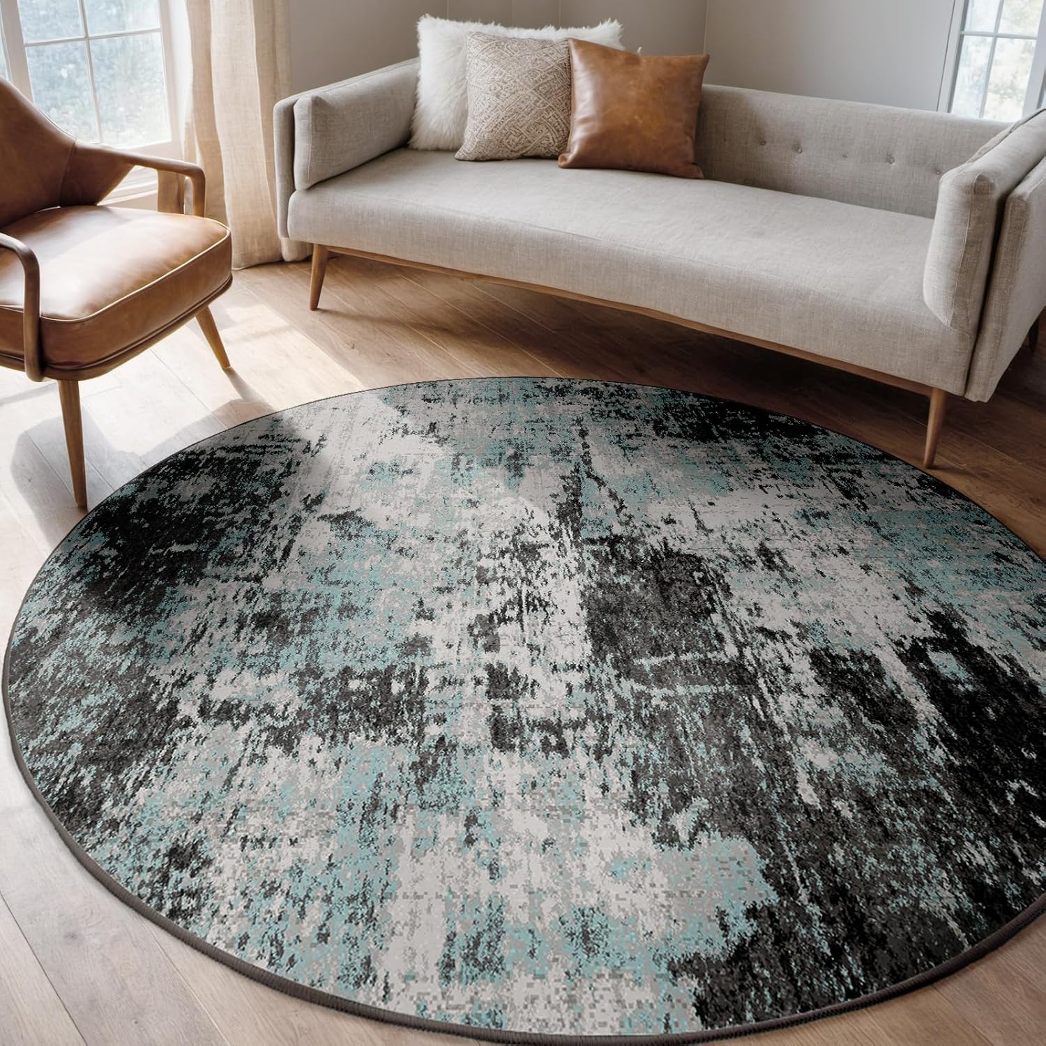 Washable Area Rugs 6ft Non-Slip Modern Abstract Soft Design