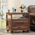Farmhouse Nightstand 24 in Brown with Charging Station - 2 Drawers