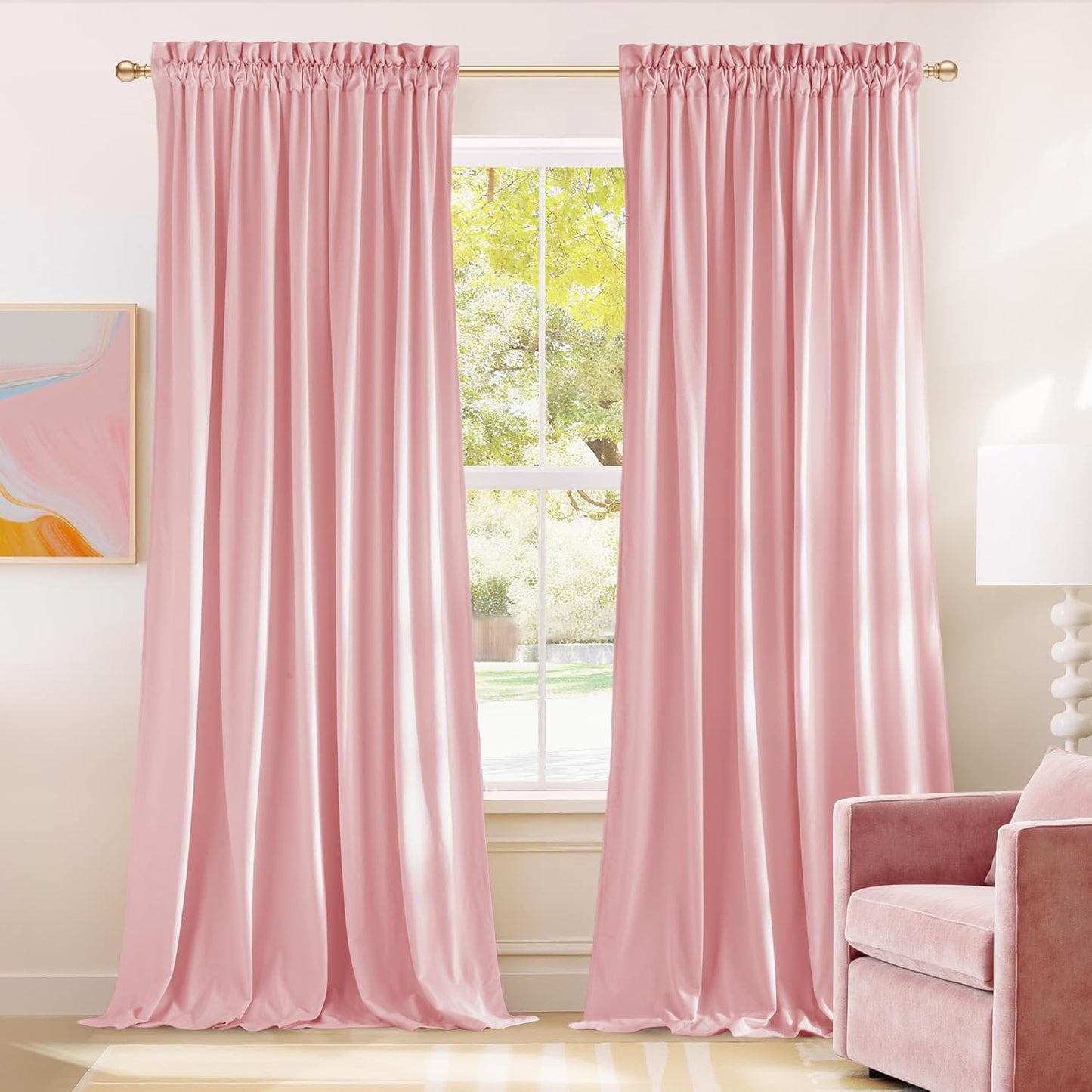 NICETOWN Baby Pink Velvet Curtains for Girls - Soft Luxury Design
