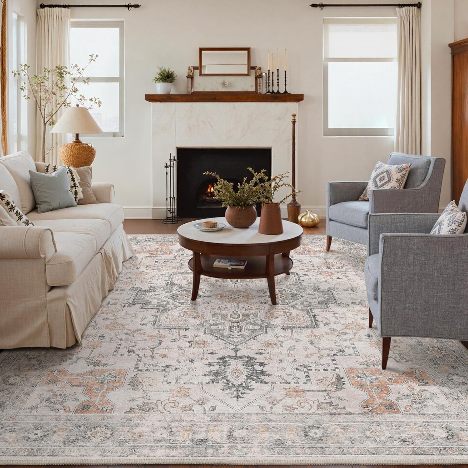 GENIMO 6x9 Area Rugs for Living Room, Vintage Chenille Design