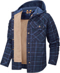 Men's Hooded Plaid Sherpa Lined Fleece Shirt Jacket - Warm Work Coat