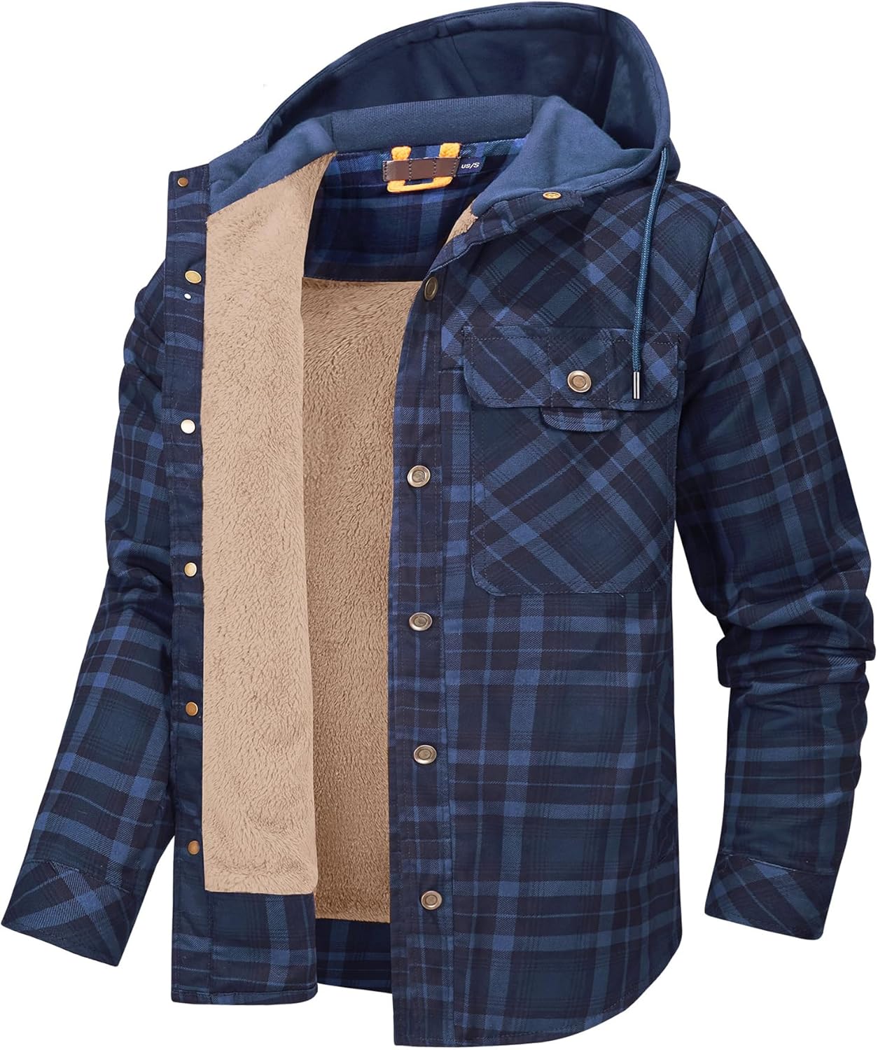 Mr.Stream Men's Hooded Coat Casual Thicken Plaid Work Jacket