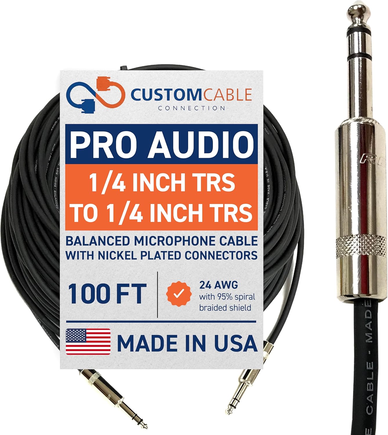 100 Foot TRS to TRS Balanced Cable for Clear Audio Connections