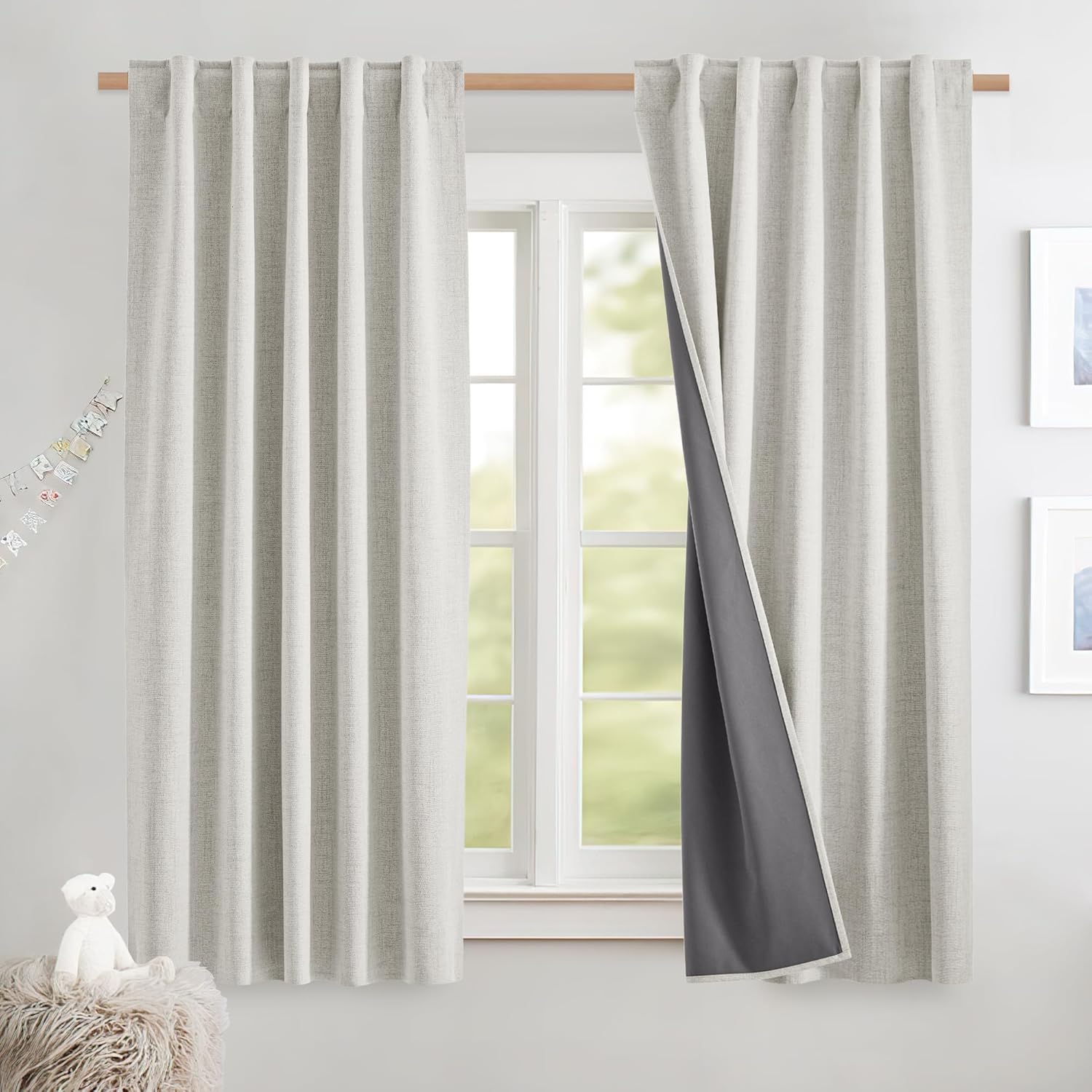 NICETOWN 100% Blackout Linen Curtains for Farmhouse Style Privacy