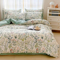 Lightweight Queen Duvet Cover Set in Green Pink Floral Design