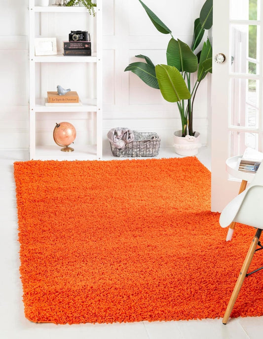 Uber Cozy Solid Shag Collection Rug 8ft x 11ft in Tiger Orange