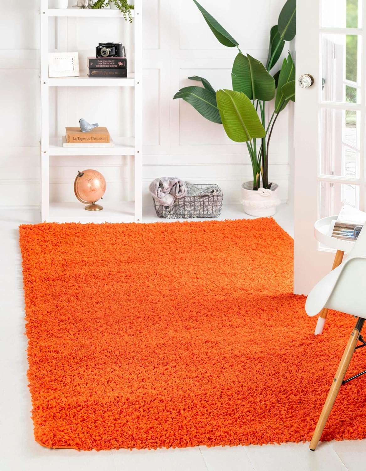 Uber Cozy Solid Shag Collection Rug 9ft x 12ft in Tiger Orange