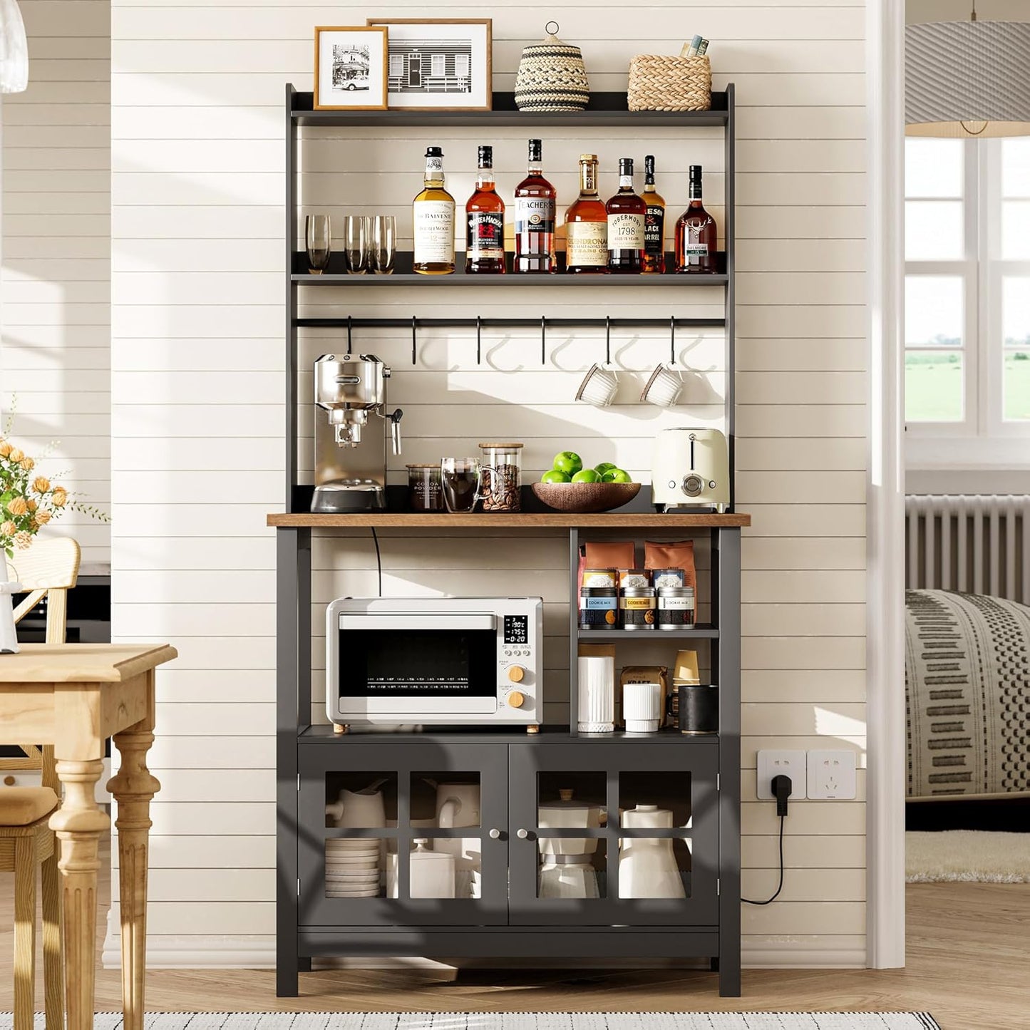 ChooChoo Farmhouse Coffee Bar Cabinet with Power Outlets
