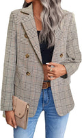 Women's Plaid Houndstooth Blazer Jacket - Tailored Fall Workwear