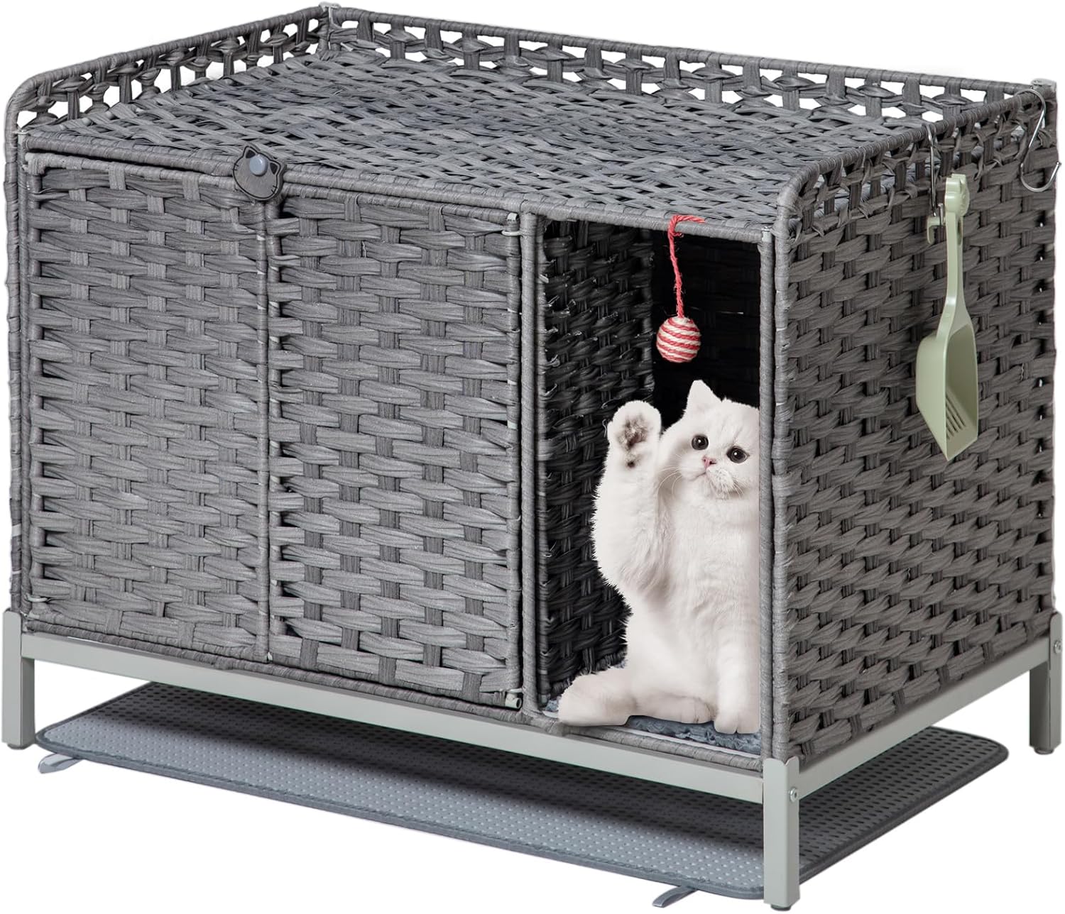 Cat Litter Box Enclosure Furniture with Divider for Cats
