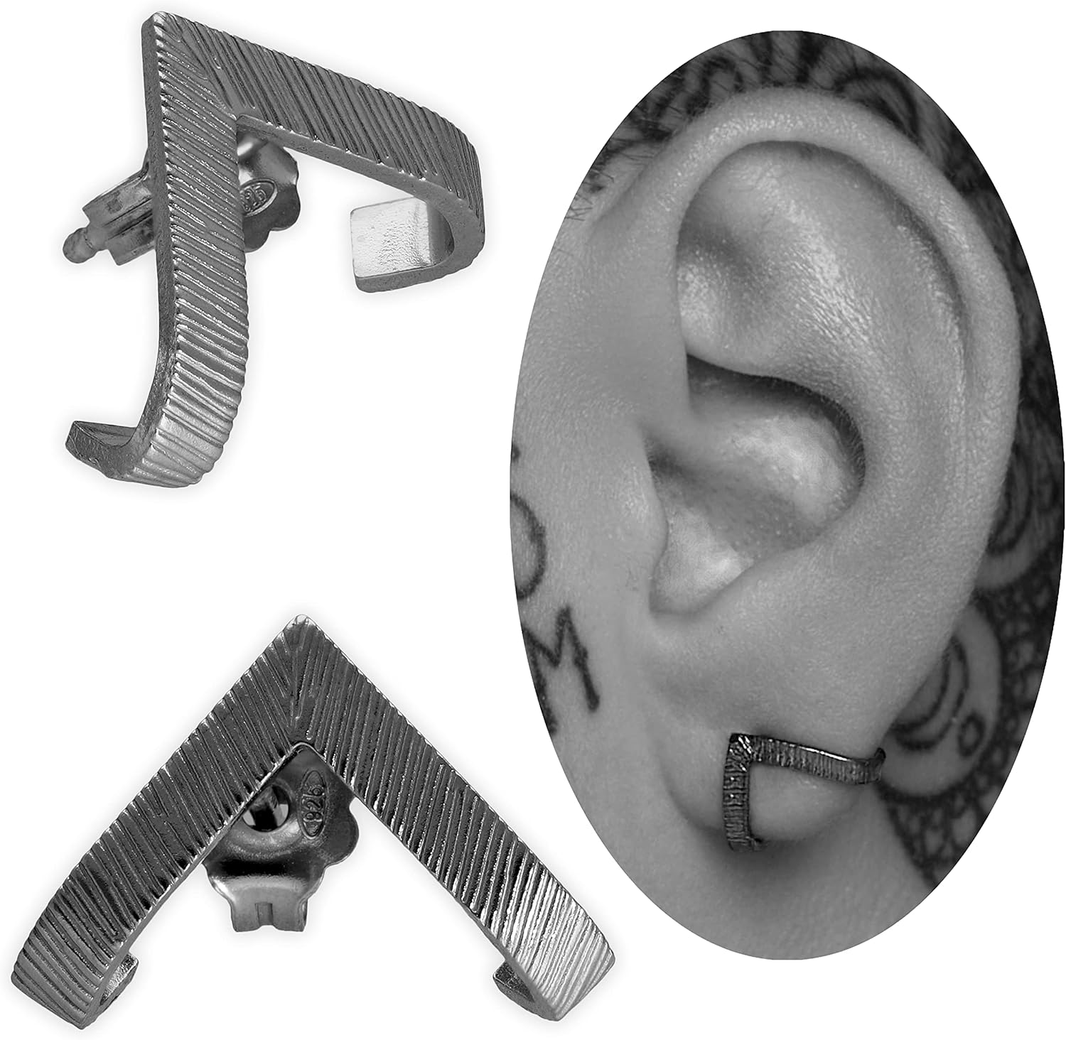 Handmade Oxidized Sterling Silver Men's Earring Studs Unique Design