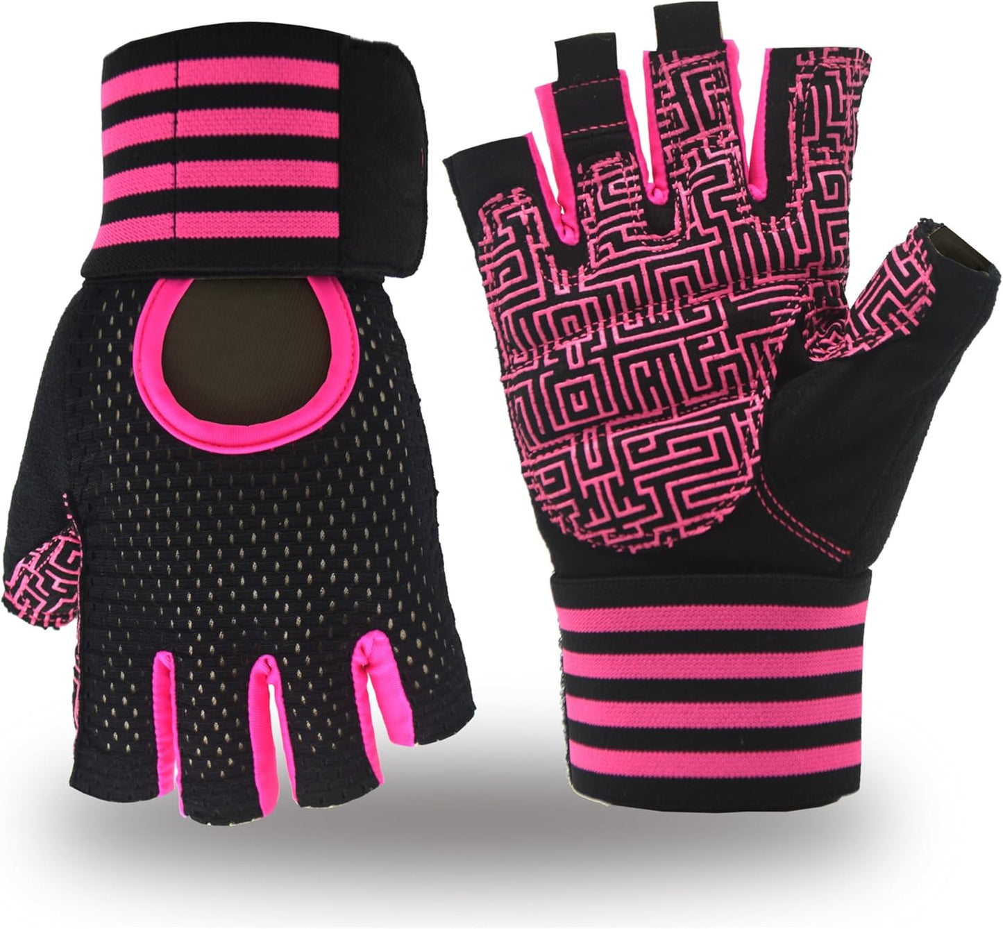 Pink Padded Weightlifting Gloves with Wrist Support - VMFTS