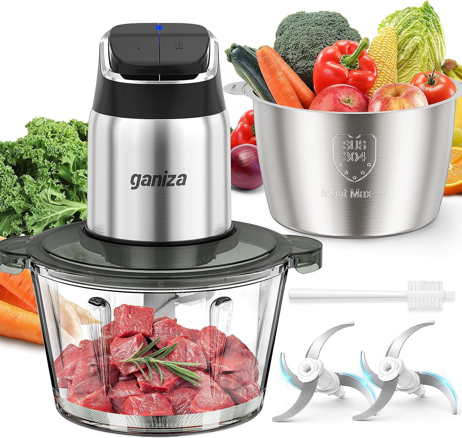 Ganiza Food Processor - 2-Speed Chopper & Grinder with Bowls