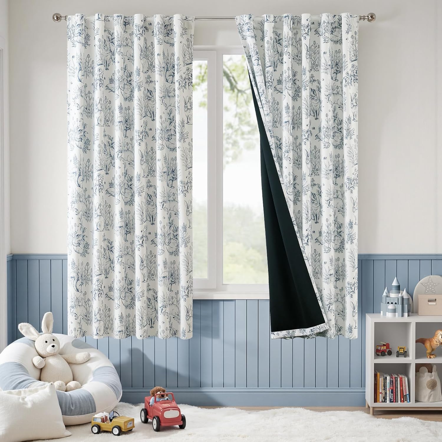 Bunny Woodland Toile Blackout Curtains for Nursery 72 Inches