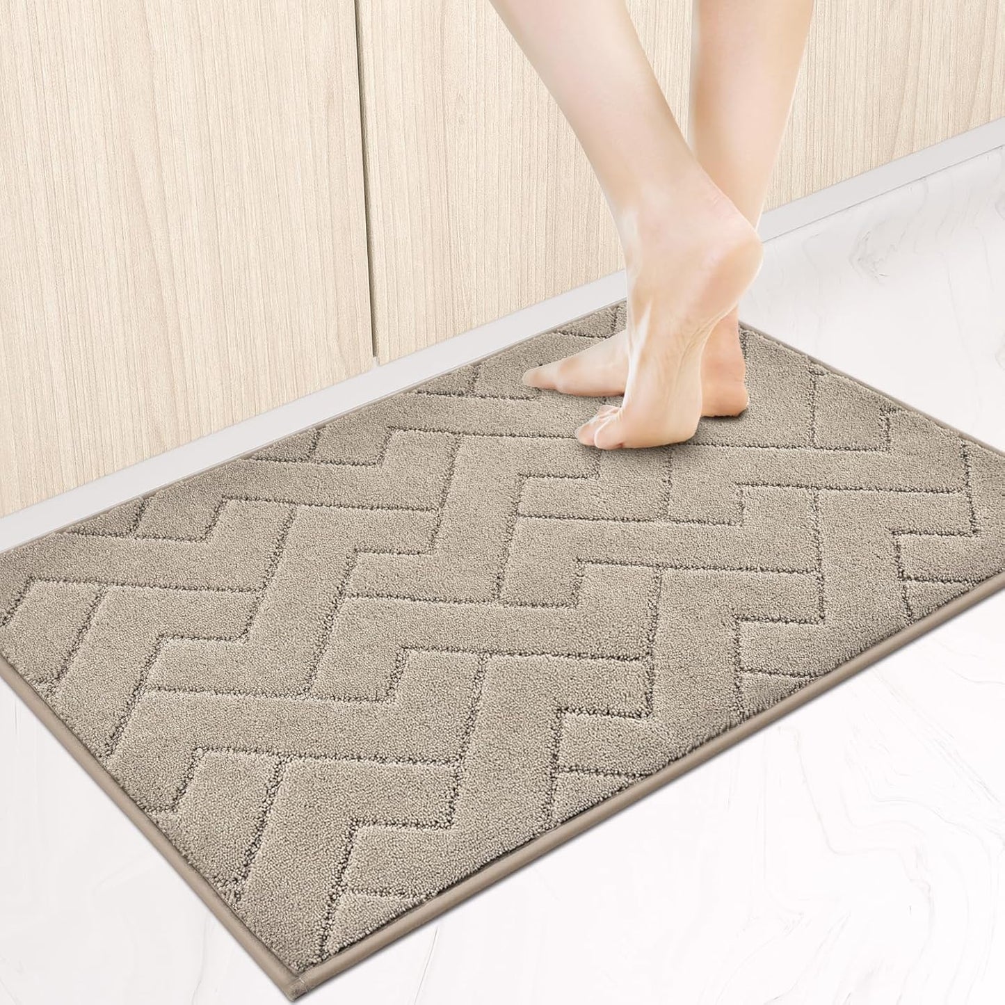 Machine Washable Kitchen Rugs for Comfort and Safety in Taupe