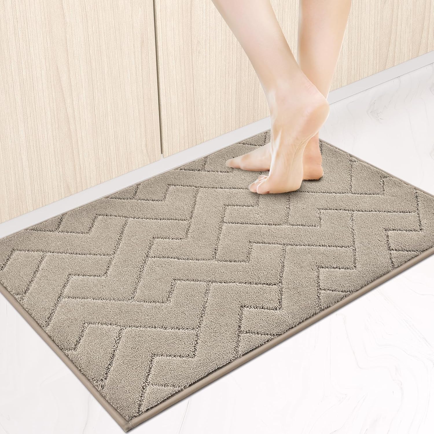 Machine Washable Kitchen Rugs for Comfort and Safety in Taupe