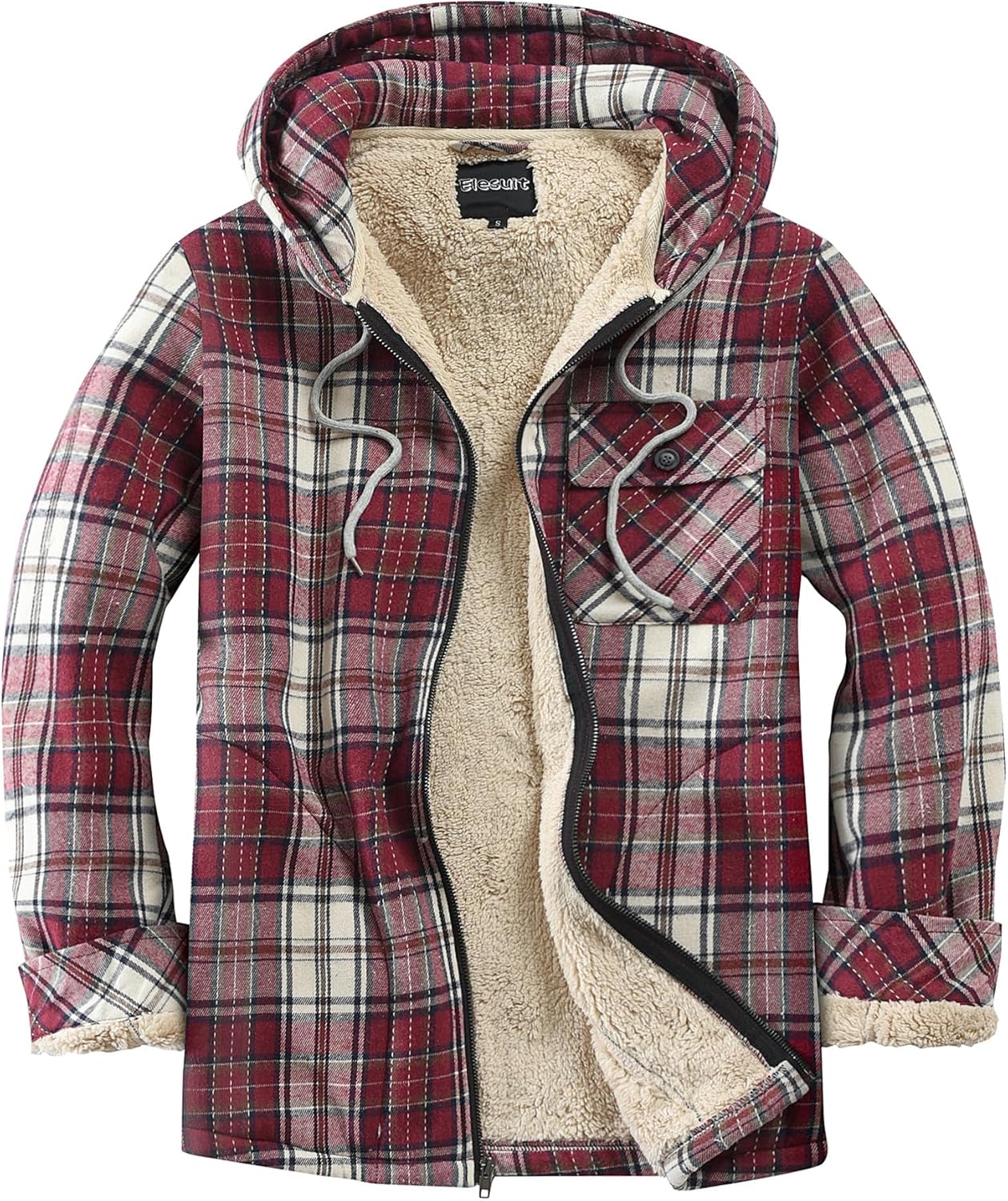 Elesuit Men's Full Zip Fleece Flannel Hoodie for Cold Weather