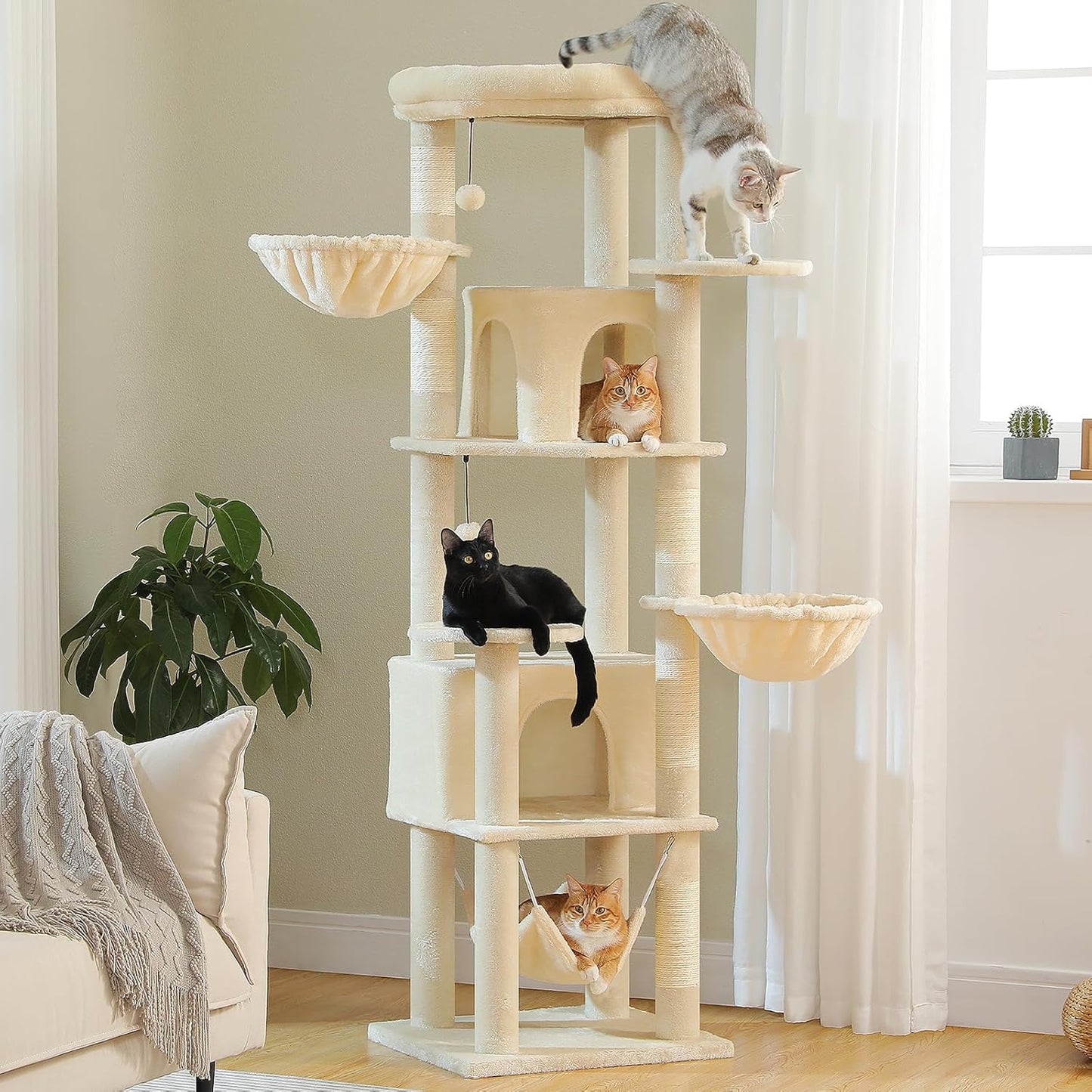 71.2 Tall Cat Tree for Indoor Cats - Multi-Cat Tower with Perch