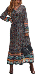 PRETTYGARDEN Long Sleeve Maxi Dress for Women - Boho Style