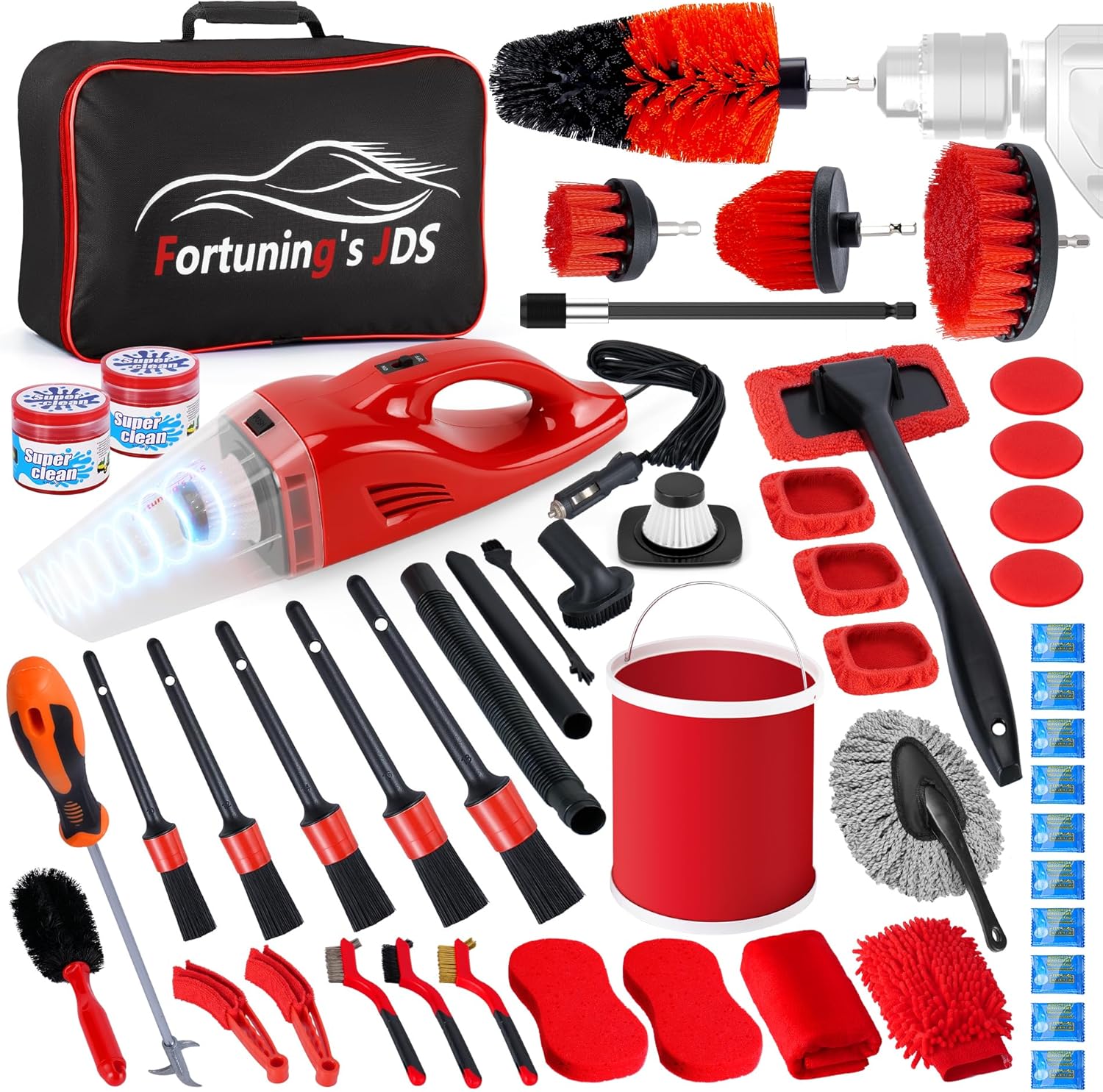 55PCS Car Detailing Kit with High Power Vacuum and Brushes