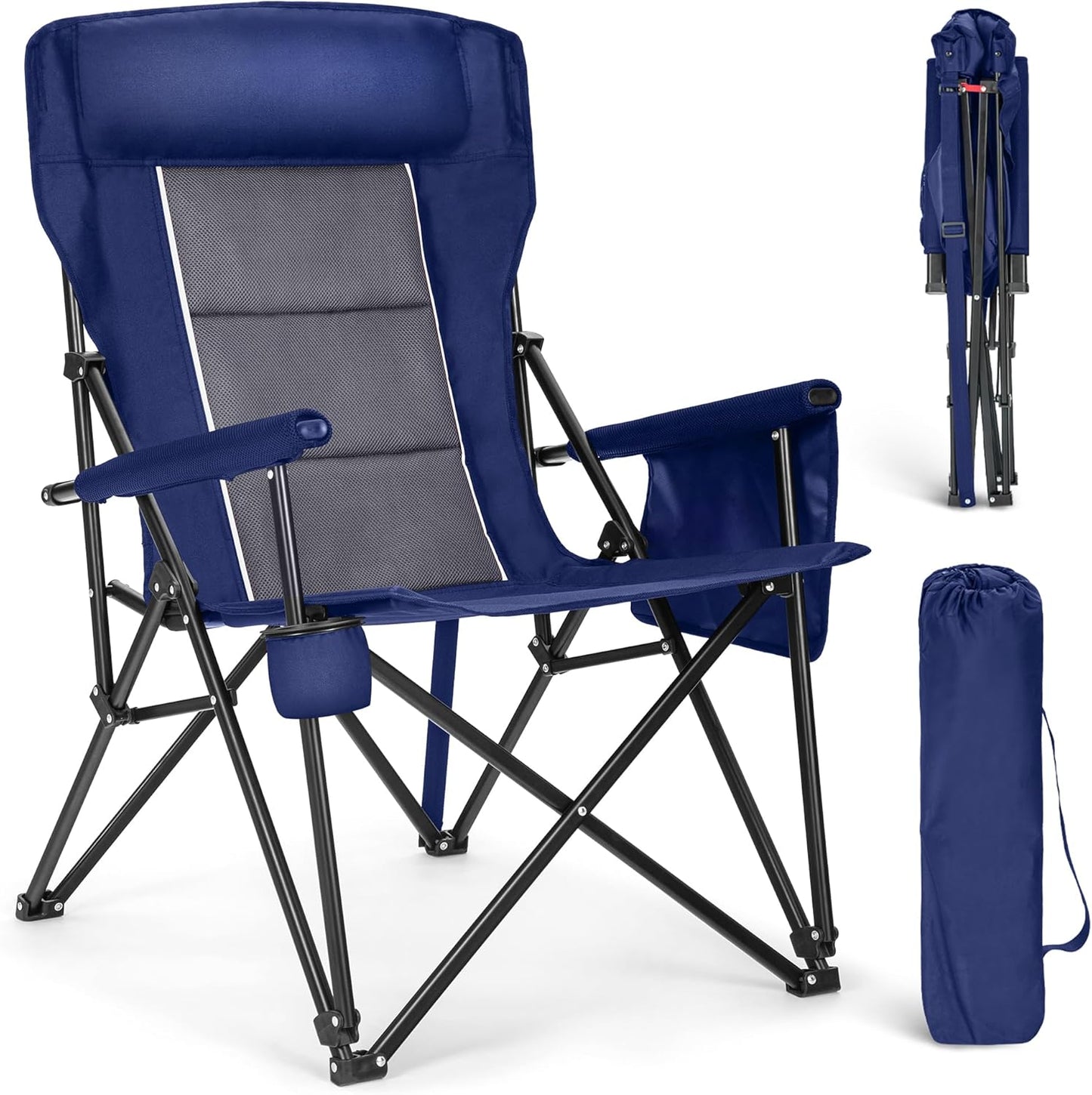 Oversized Folding Camping Chair with High Backrest Support 500 LBS