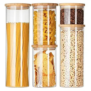 Glass Food Storage Jars Set with Eco-Friendly Bamboo Lids