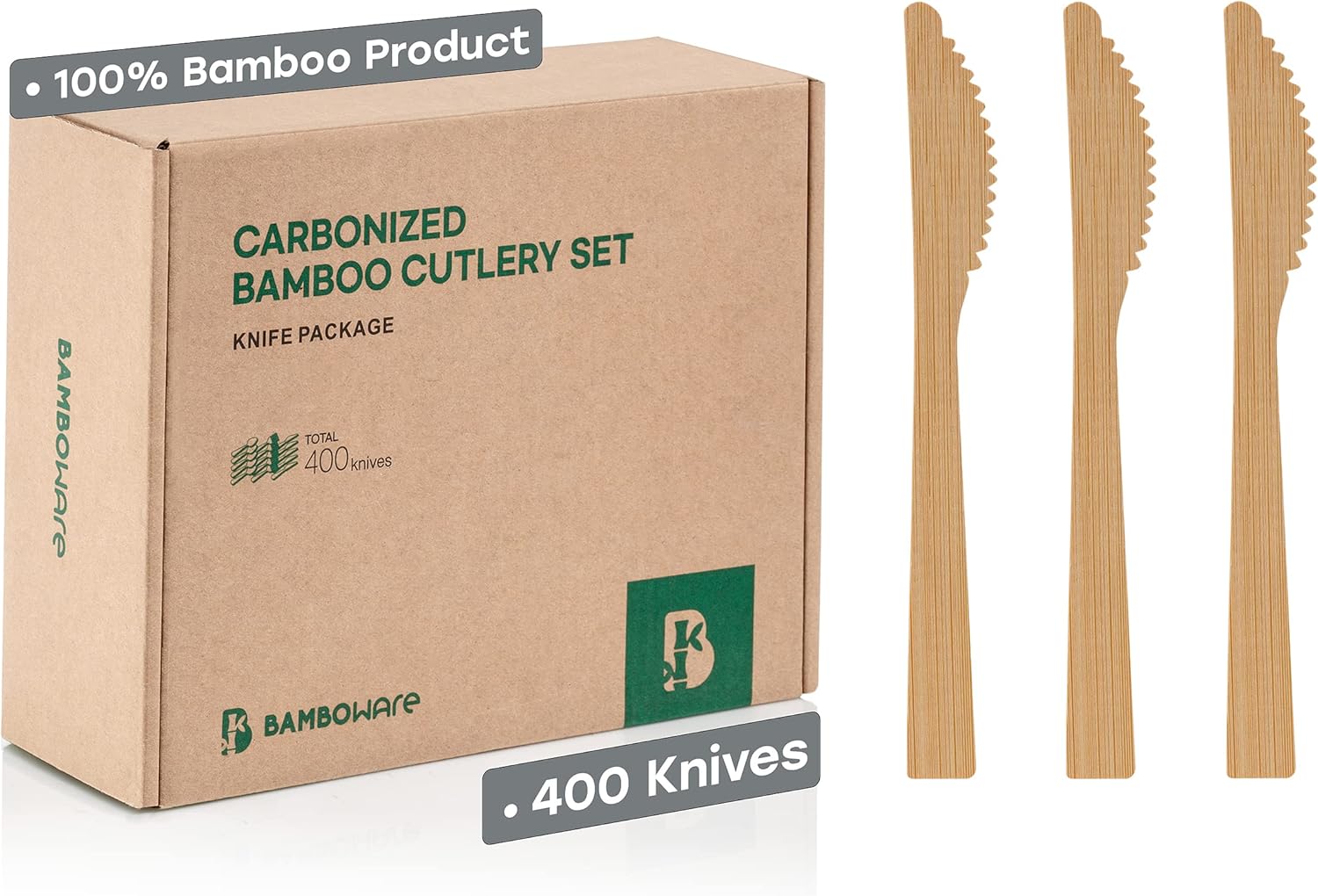 100% Bamboo Utensils - Heavy Duty Biodegradable Cutlery Set