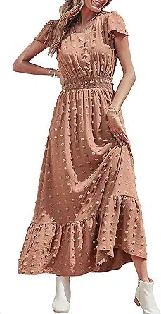 PRETTYGARDEN Womens Dresses 2023 Boho Short Sleeve Maxi Dress